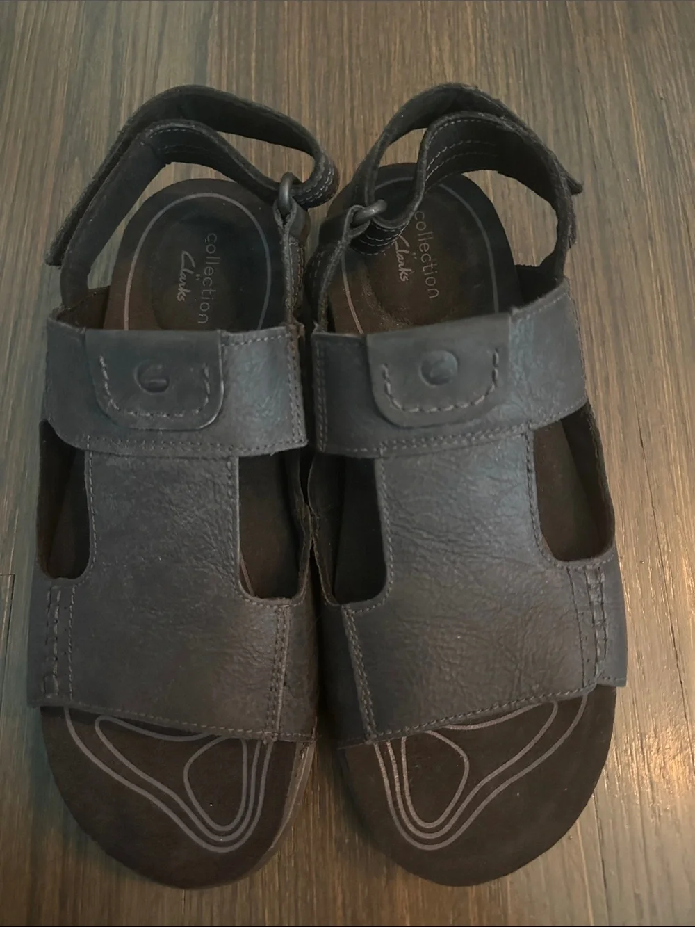 NEW CLARKS Collection Men's Black Leather Hook-and-Loop Comfort Sandals